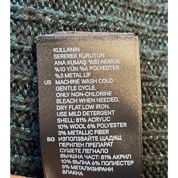 H&M Sweater Womens Medium Green Metallic Thread High Low Slit Pullover - Picture 8 of 8